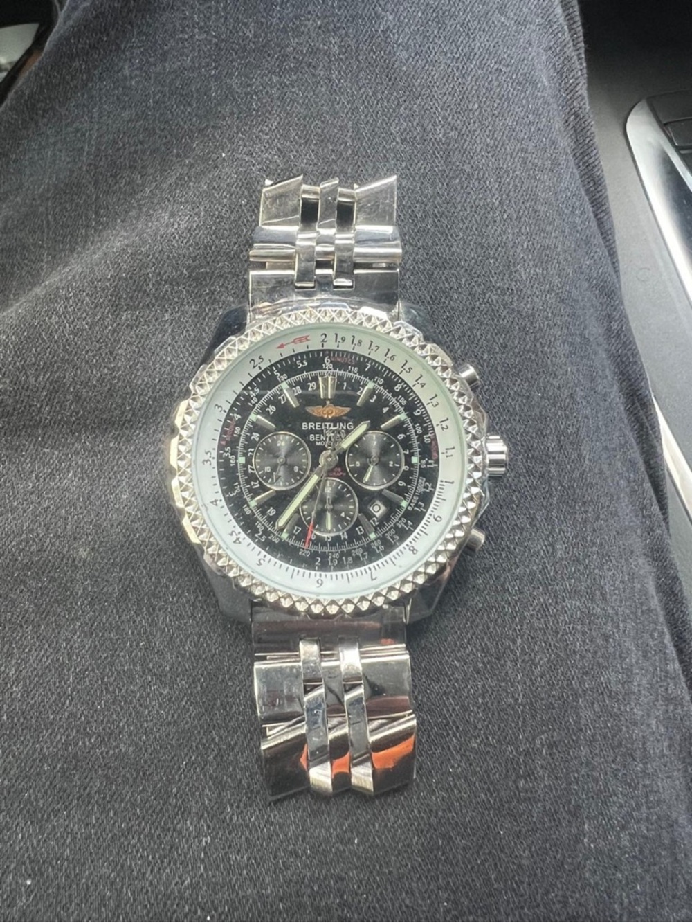 Breitling Silver Bracelet Black Dial Chronograph Bently special edition